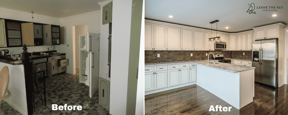 Before and after of a house in Nassau County bought by Leave The Key Homebuyers