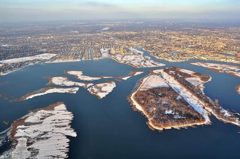 Aerial view of Long Island south coast