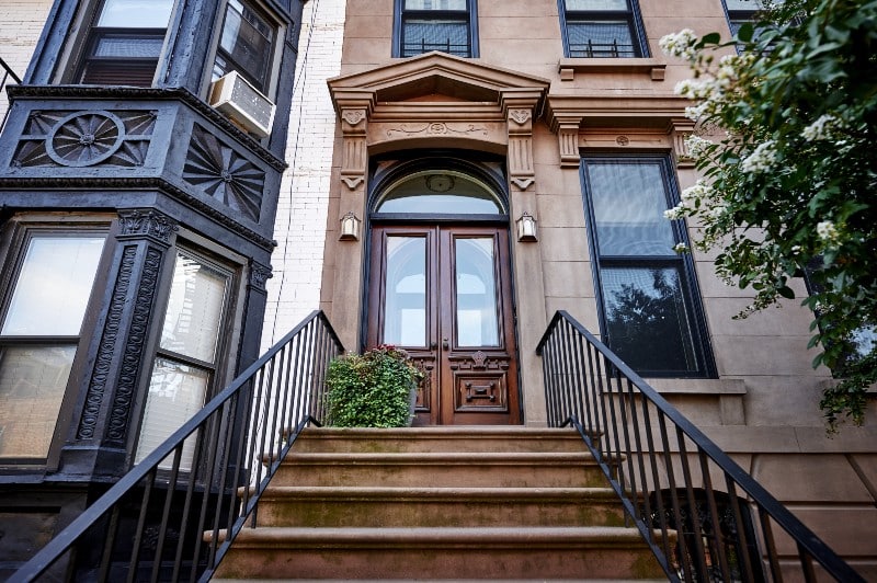 A typical house front door in Brooklyn, New York.