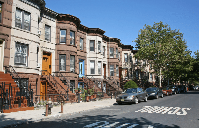 A row of houses in a Long Island neighborhood. 