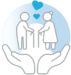 senior transition symbol showing a heart and two elderly people being cared for
